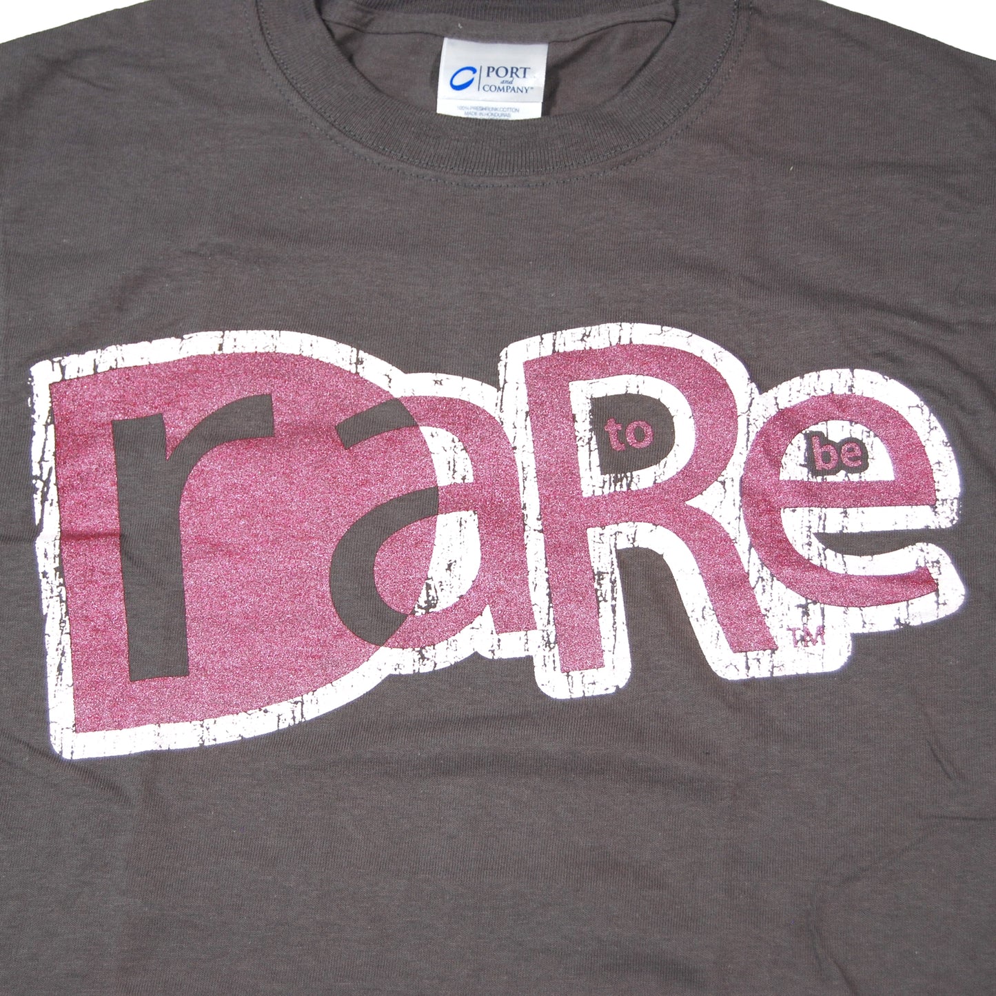 close-up of the logo, showing the distressed effect of the print